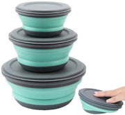 Set di 3 contenitori in silicone opachi, silenziati, trasportabili e sicuri per alimenti, con coperchio, pieghevoli e impermeabili