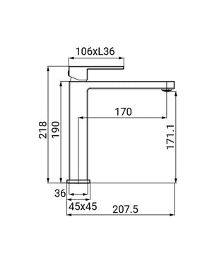 Miscelatore lavabo alto squadrato