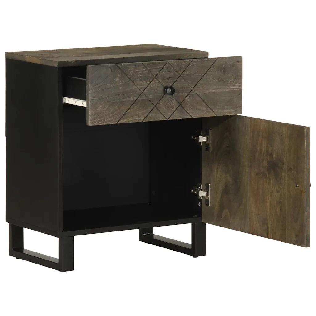 Comodino-Tavolino da notte Nero 50x33x60 cm in Legno Massello di Mango 889339