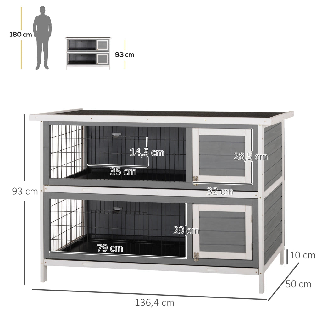 Gabbia per Animali Domestici ¨C zephmum ¨C Grigio, Legno, Doppio Piano