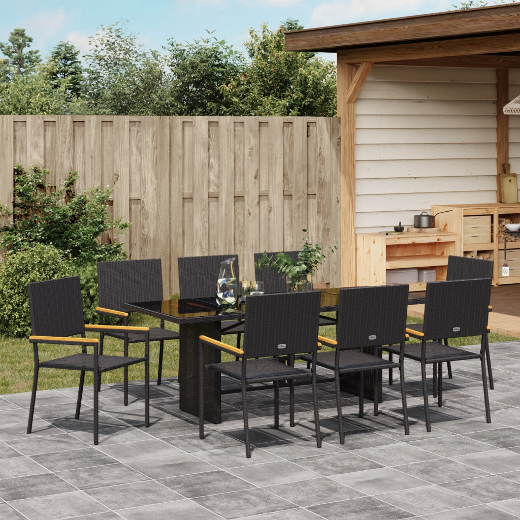 Set da pranzo da giardino  da 9 pezzi in polyrattan nero