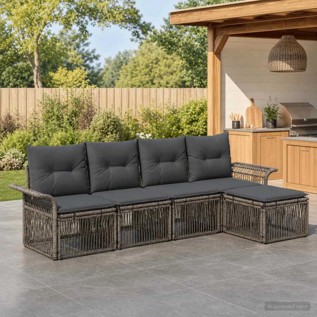 Set Divano da Giardino 5 pz Grigio polyrattan 3434816
