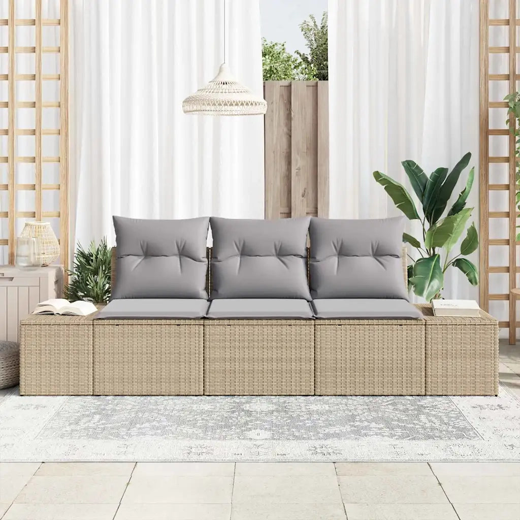 Set di divani con cuscino 3 pz | Set Salotto da Giardino Beige polyrattan