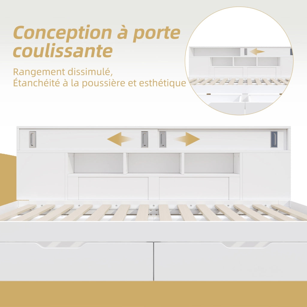 OKWISH Letto a Divano 140×190 cm, Letto Singolo Bambini con 2 Cassetti, Armadio Contenitore e Mensole, senza Materasso, in MDF, Bianco
