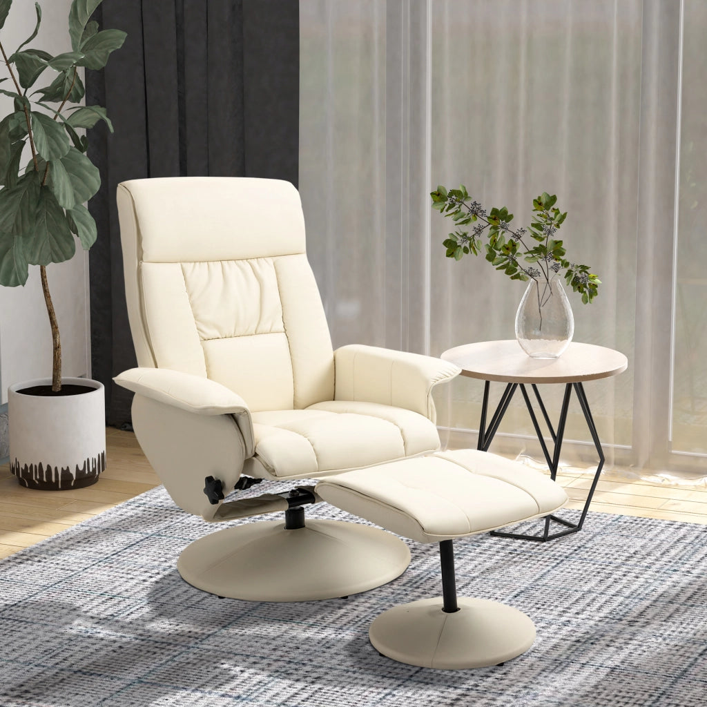 Poltrona Reclinabile con Pouf Poggiapiedi e Seduta Girevole ¨C Zephmum ¨C Crema 78x84x110 cm