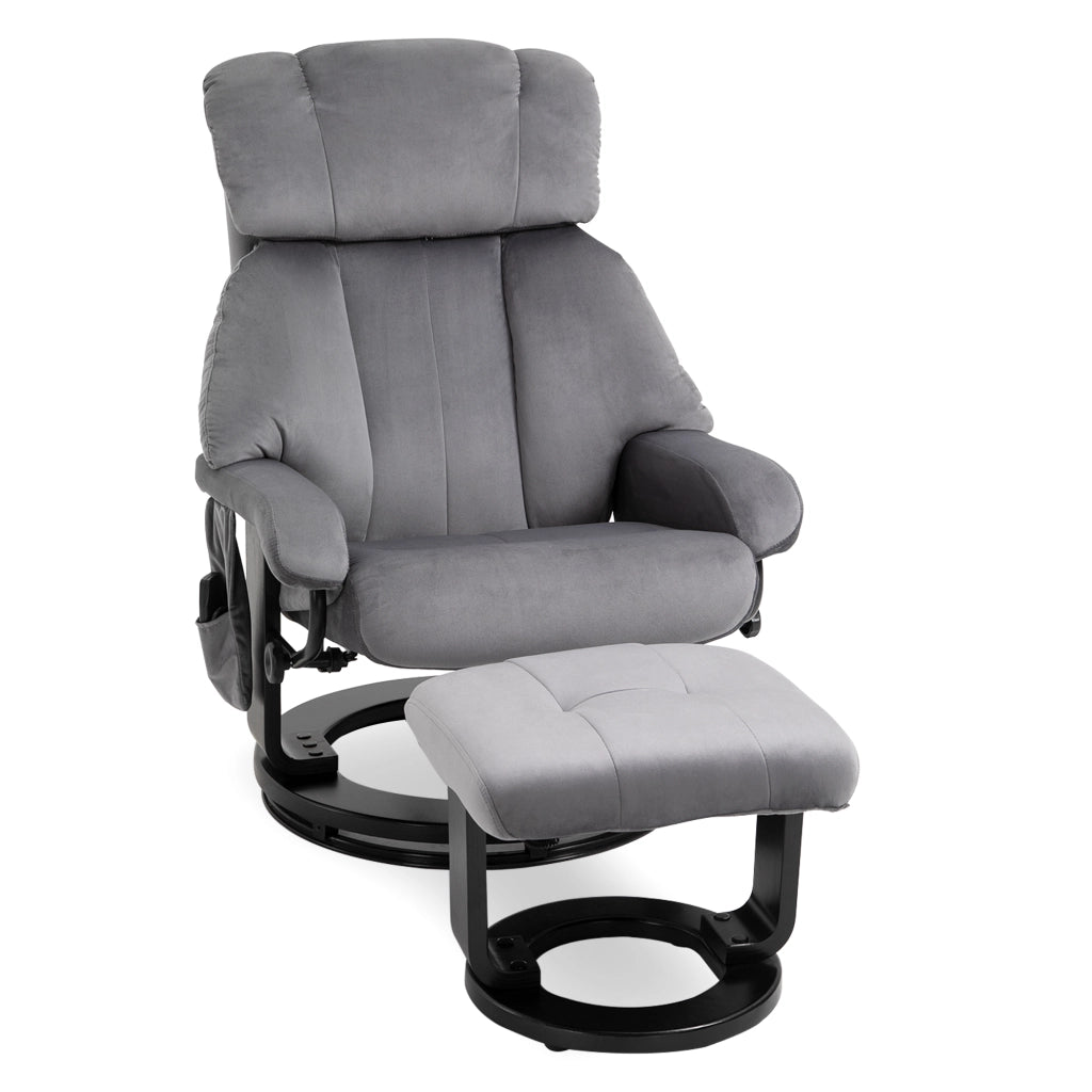 Poltrona Relax Massaggiante Girevole con Poggiapiedi ¨C zephmum ¨C Grigio, Velluto