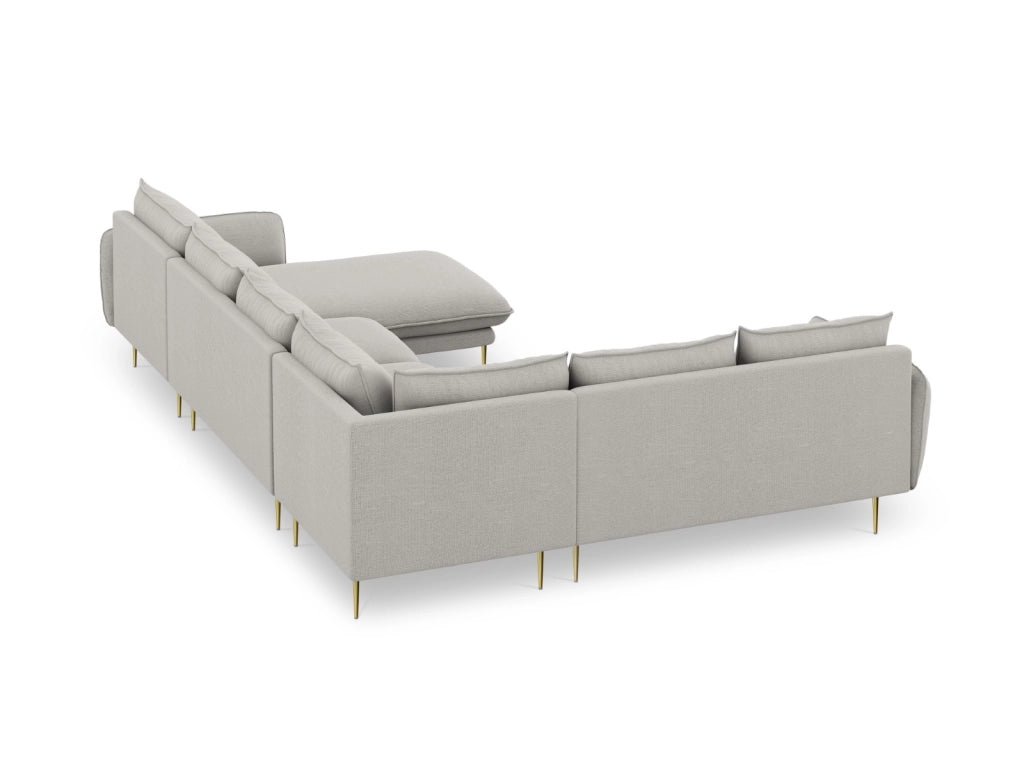 Cosmopolitan Design - Divano panoramico sinistro "Vienna" 7 posti in tessuto strutturato grigio chiaro 