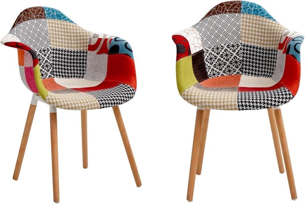 GrandCA HOME Set di 2 Poltrone Patchwork, Sedia da Pranzo in Stile Nordico Sedia Da Cucina Per Sala da Pranzo, Soggiorno, Camera da Letto (Rosso A5-2)