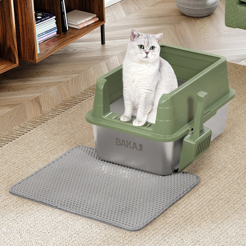 Lettiera per Gatti Verde in Acciaio con Tappetino Capacità 25 Litri con Paletta