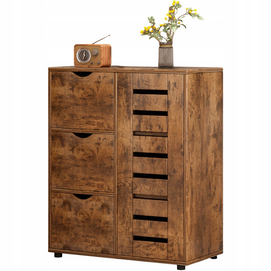 Comò in legno per soggiorno marrone scuro armadio capiente ripiani loft 3 cassetti