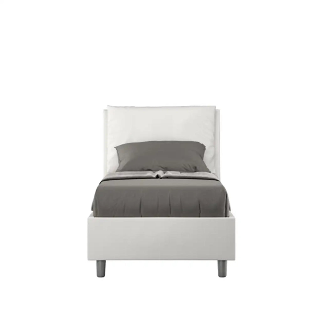 Letto singolo contenitore imbottito 80x200 similpelle bianco Antea