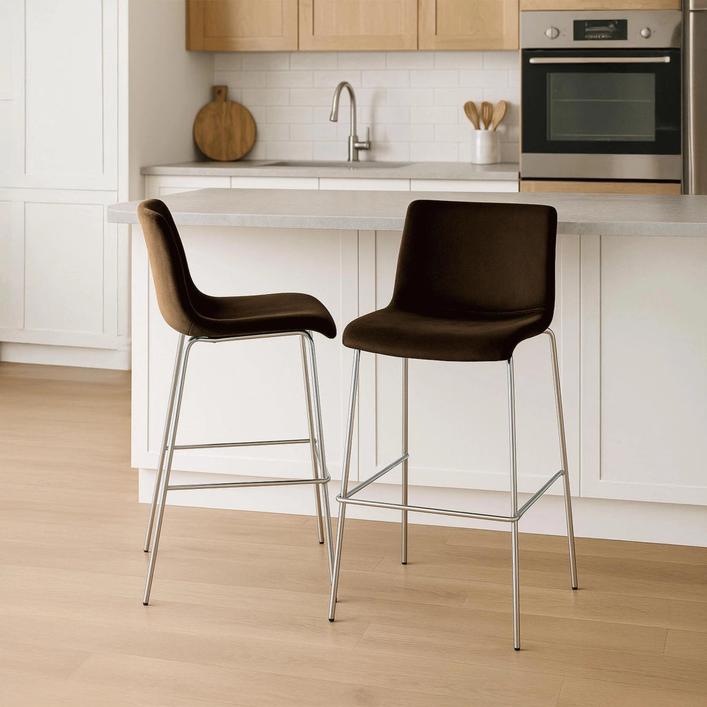 Sgabello Hover Velluto Base a Quattro Gambe Cromata marrone