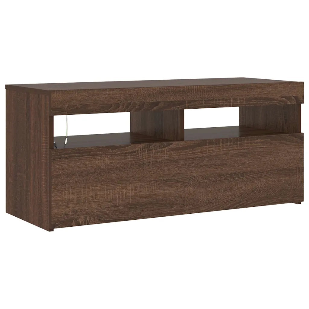 Mobile Porta TV con Luci LED Rovere Marrone 90x35x40 cm 815677