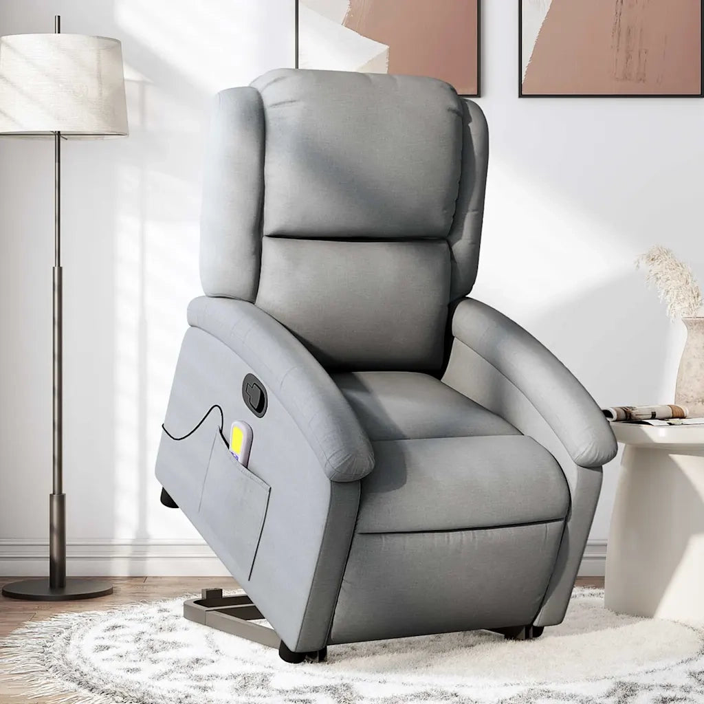 Poltrona Alzapersona Massaggi Reclinabile Grigio Chiaro Tessuto 3204176
