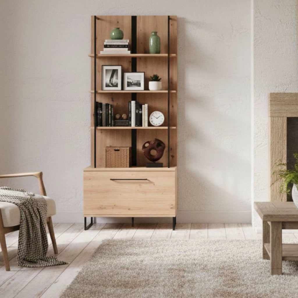 Mobile Espositore Gargnano, Vetrina 4 Ripiani, 85x42x191.5h cm Marrone Rovere Nodi