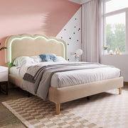 Letto matrimoniale imbottito 140x200 cm con testiera LED regolabile; beige