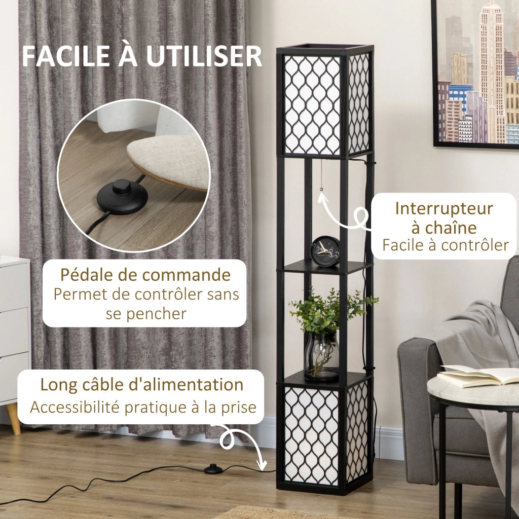 Lampada a piantana scaffale 2 luci 4 ripiani ¨C zephmum ¨C MDF nero 26x26x156 cm