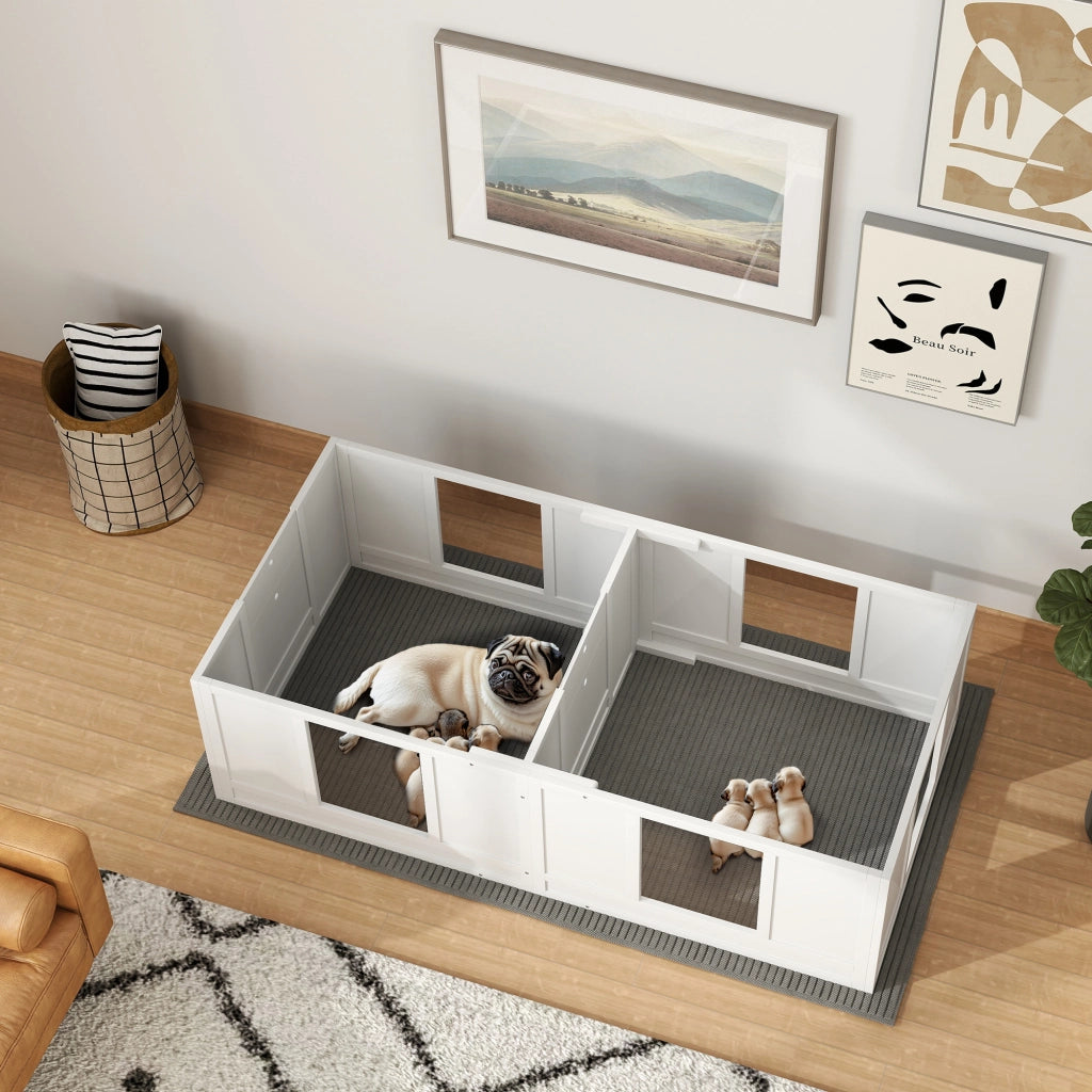 Cuccia per Cani 2 Stanze con Pannelli Trasparenti ¨C Zephmum ¨C Grigio 100x80x60 cm