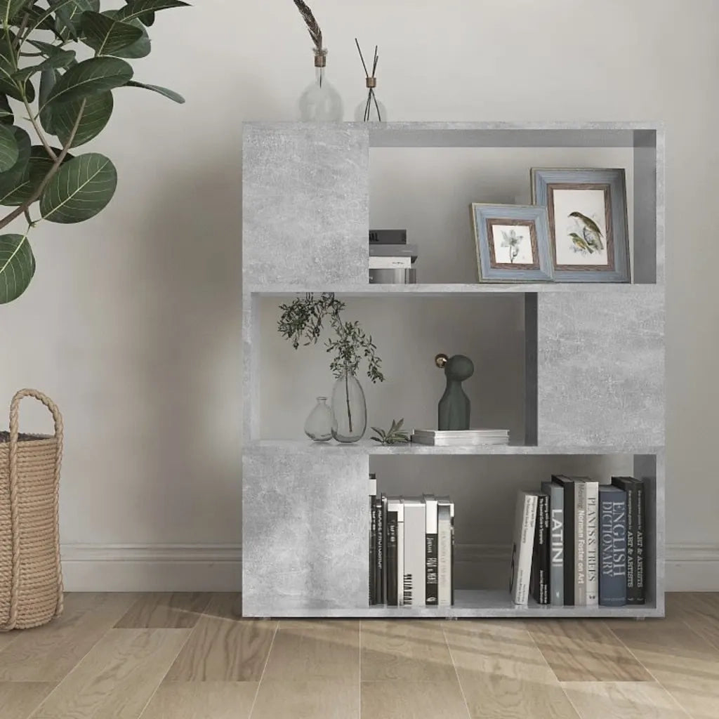 Libreria Divisorio-Scaffale per Libri-Mobile di Stoccaggio Grigio Cemento 80x24x94 cm in Truciolato