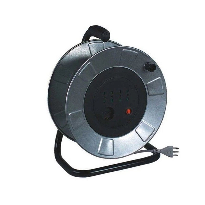 Fanton 14560 GOLIA METAL Avvolgicavo 25 m 3x1,5 mm² 4 prese 2P+T + Schuko con disgiuntore termico struttura in acciaio zincato colore zincato