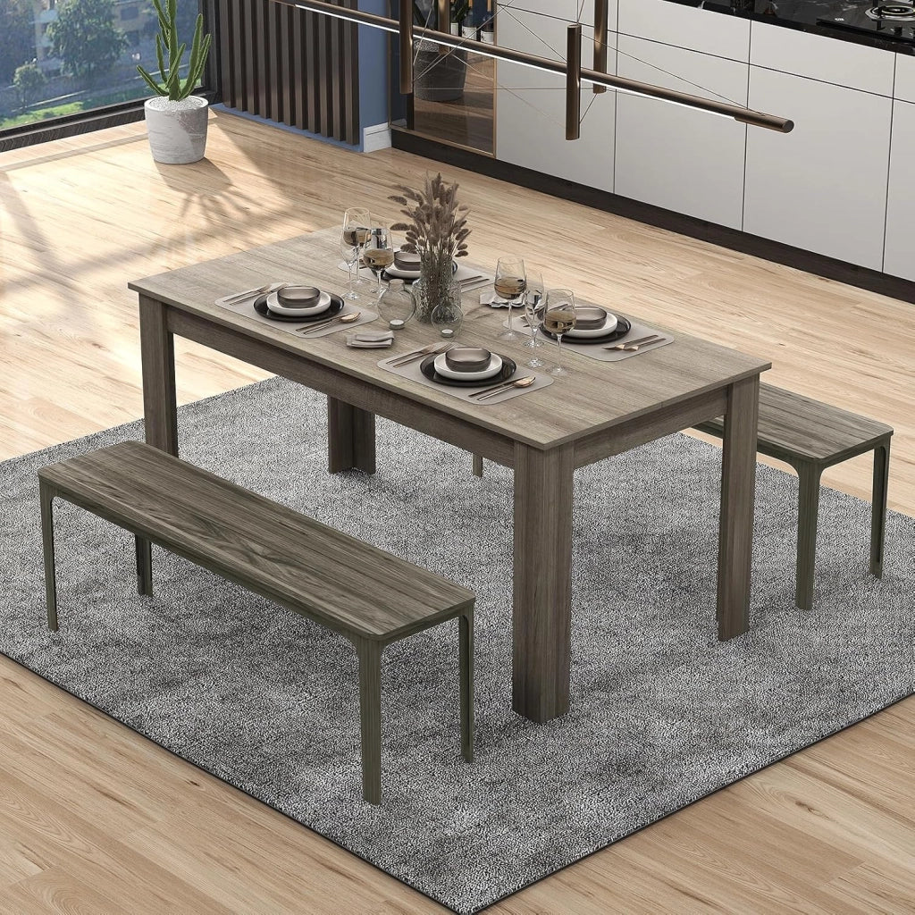 Tavolo da Pranzo da 160 cm per 8 Persone, Tavolo da Pranzo Fisso con Robuste Gambe a L, Tavolo Moderno per Cucina e Sala da Pranzo, Nero (Grigio)