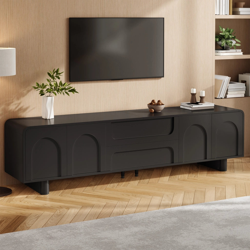 Mobile Porta TV 180 cm Nero in MDF con Ante e Cassetti Design Moderno