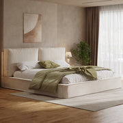 Letto matrimoniale 160 × 200 cm con rete a doghe, testiera imbottita, senza materasso, chenille beige