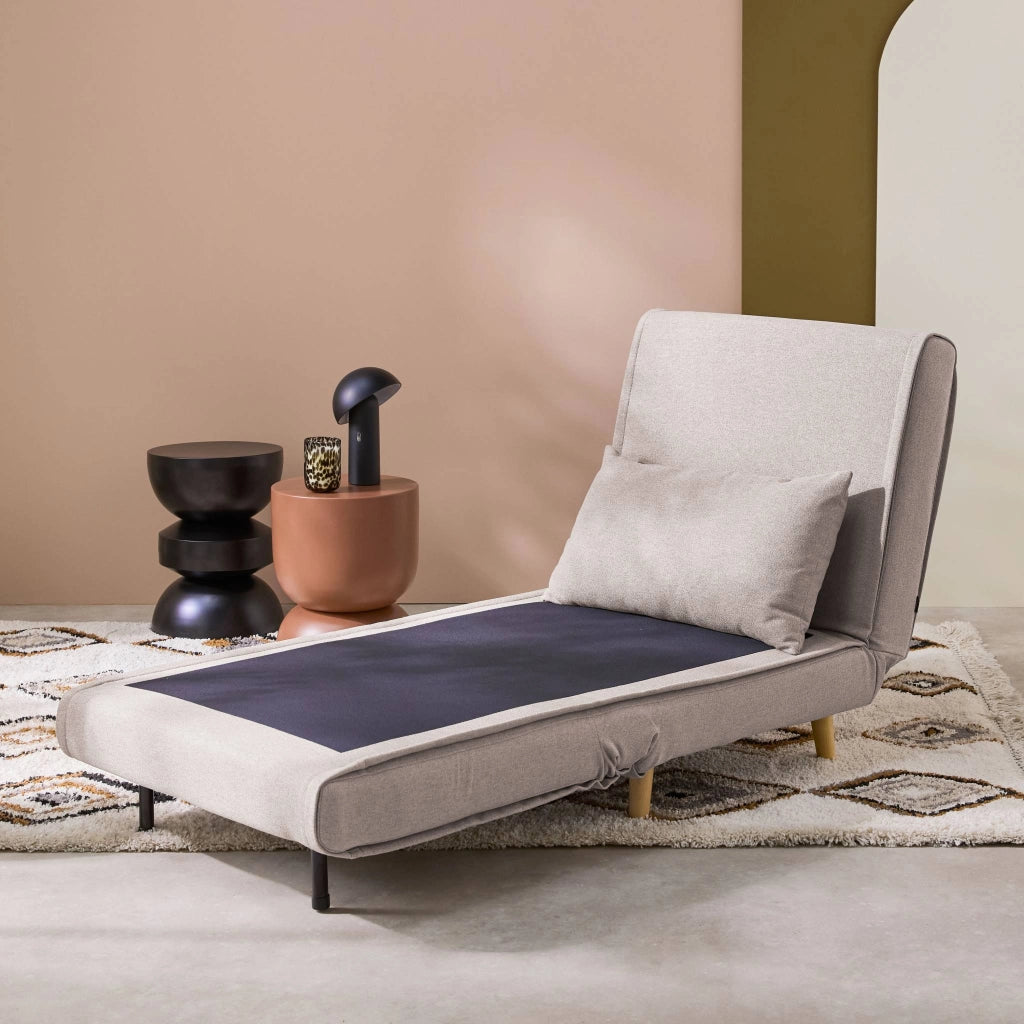 Poltrona letto convertibile tessuto con piedi in legno 1 posto, beige
