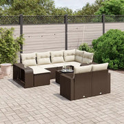 Set Divani da Giardino 11 pz con Cuscini Polyrattan Marrone 3228913