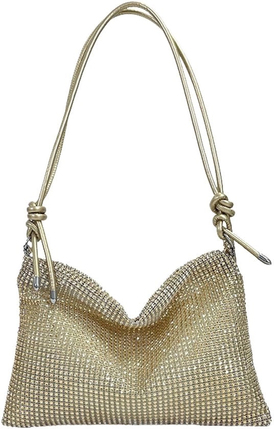 Clutch con Tessuto Luccicante - Borsa da Donna - Clutch in Argento - Borsa a Mano - Fodera con Cinturino Regolabile - Grande Capacità - Borsa da sera