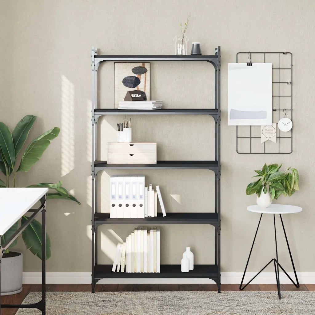 Libreria a 5 Ripiani-Scaffale per Libri-Mobile di Stoccaggio Nera 80x30x154 cm in Legno Multistrato