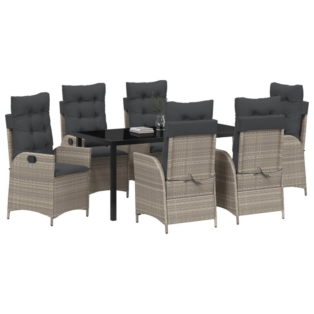 Set da Pranzo da Giardino 7 Pezzi con Cuscini Grigio Chiaro Polyrattan