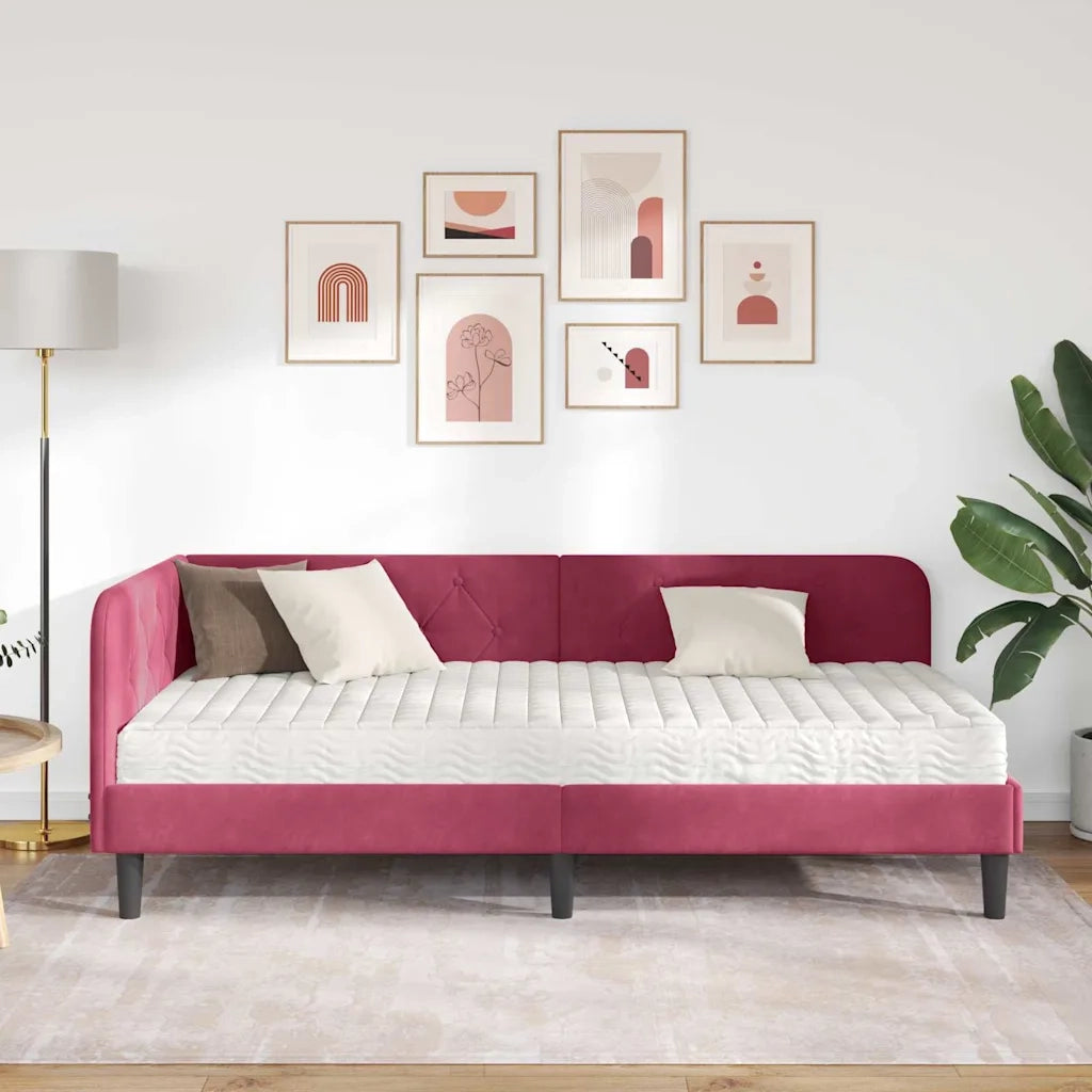 Cornice del letto ad angolo Rosso Vino 100 x 200 cm Velluto
