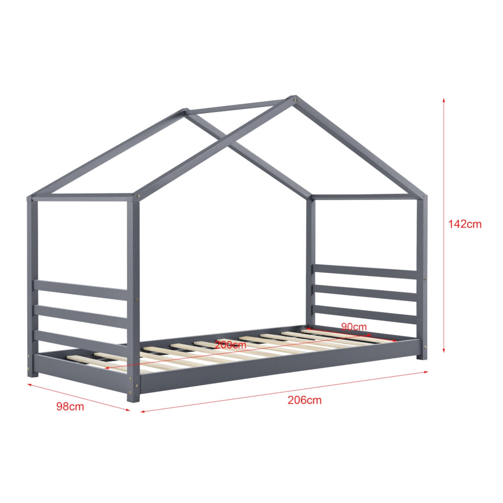Letto a Casetta per Cameretta Vardø 90x200 cm Legno - Grigio Scuro [en.casa]
