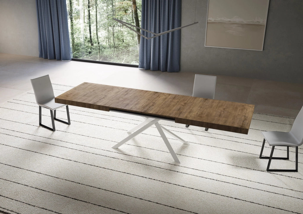 Tavolo allungabile 200/304x90 cm Niket noce gambe bianche