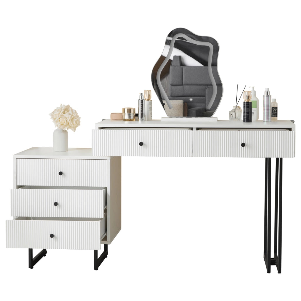 Tavolo da trucco bianco con specchio LED regolabile, 5 cassetti, 100 x 40 x 76 cm