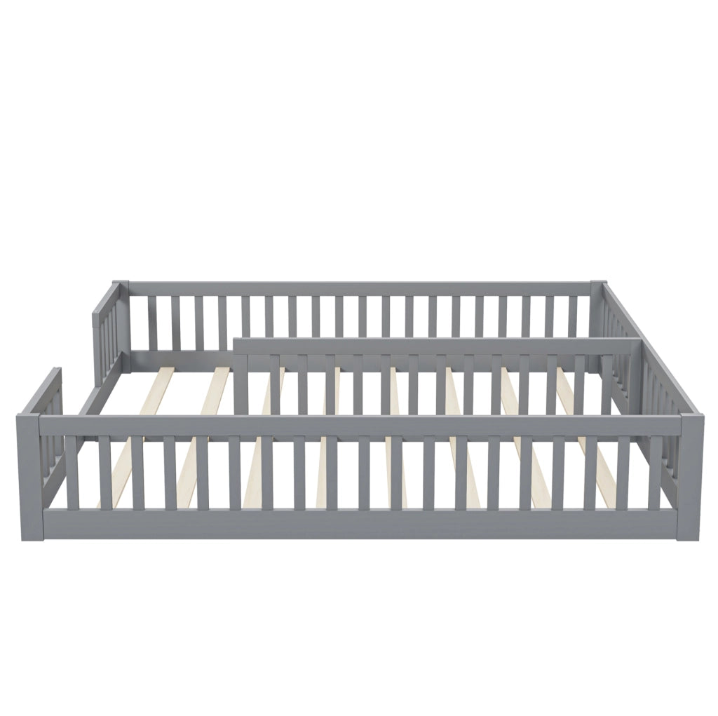 Letto per bambini doppio a pavimento 90×200 cm grigio con rete e sponde