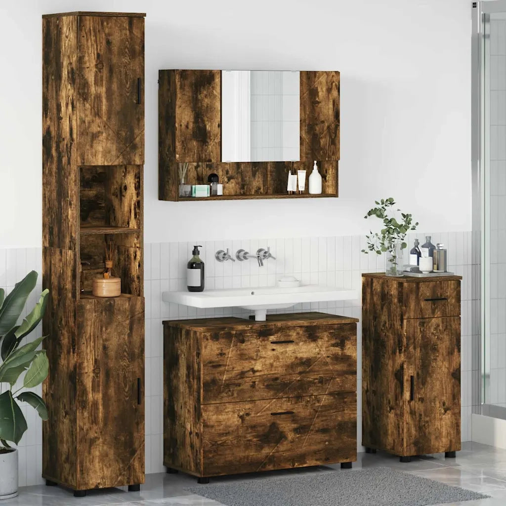 Set di mobili per il bagno con cassetto 4 pcs Rovere fumé 3393058
