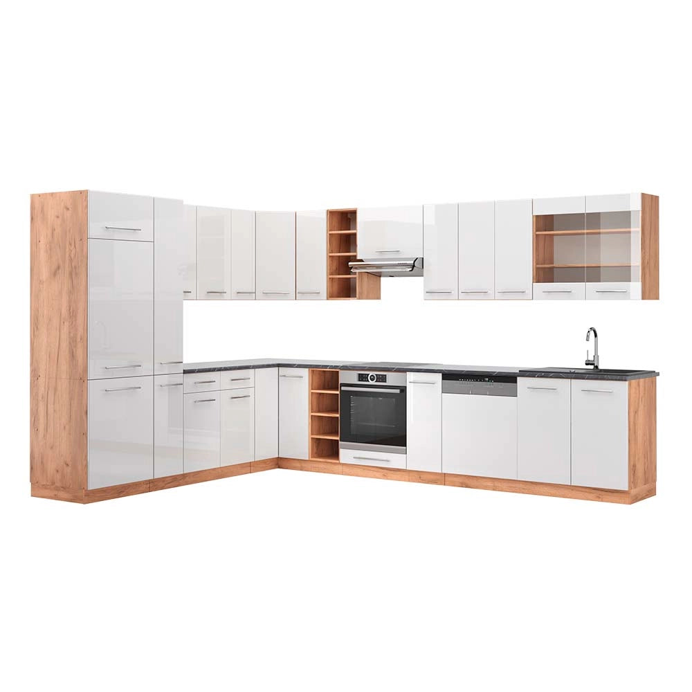 Cucina angolare completa Fame-Line Bianco lucido/Rovere dorato 347 x 60 cm, PL Antracite Vicco