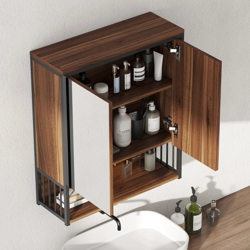 Mobiletto da bagno a specchio da parete, mobiletto da bagno in MDF e truciolato, marrone