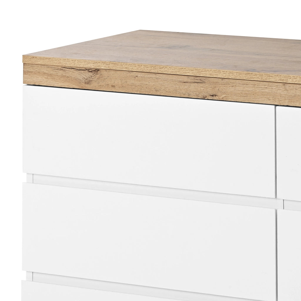 OKWISH Cassettiera con 6 Cassetti, Stile Classico, per Camera da Letto e Soggiorno, Pannello di Particelle, Bianco e Rovere
