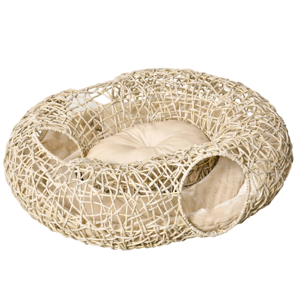 Letto per Gatti ¨C zephmum ¨C 78x69x22 cm Legno Naturale con Cuscino