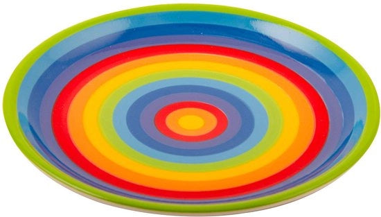 Piatto ceramico a mano con strisce arcobaleno, diametro 21 cm, piatto di dimensioni medie