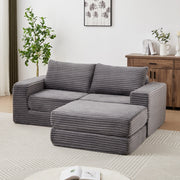 Divano Letto 2 in 1 con Pouf Estraibile e Cuscini ¨C Xylo ¨C Tessuto a Coste, Modulare