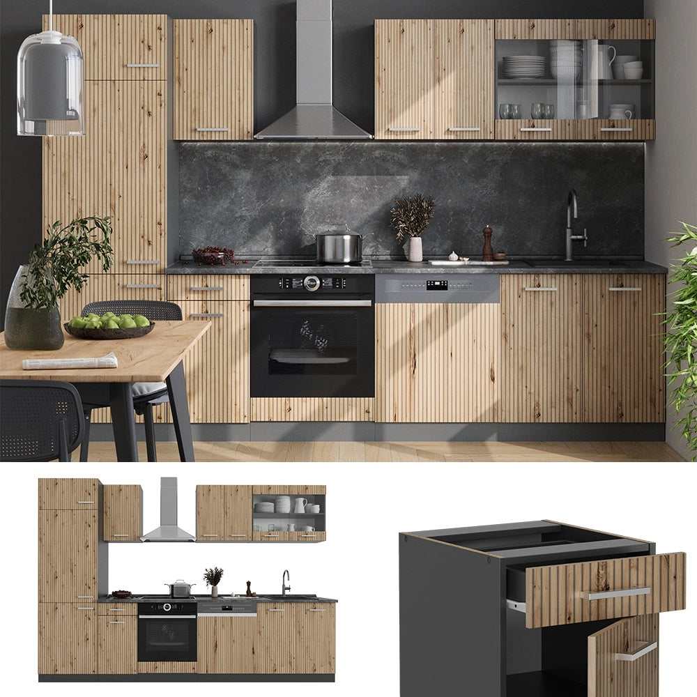 Cucina componibile R-Line Rovere artigianale/Antracite 300 cm, PL Antracite Vicco