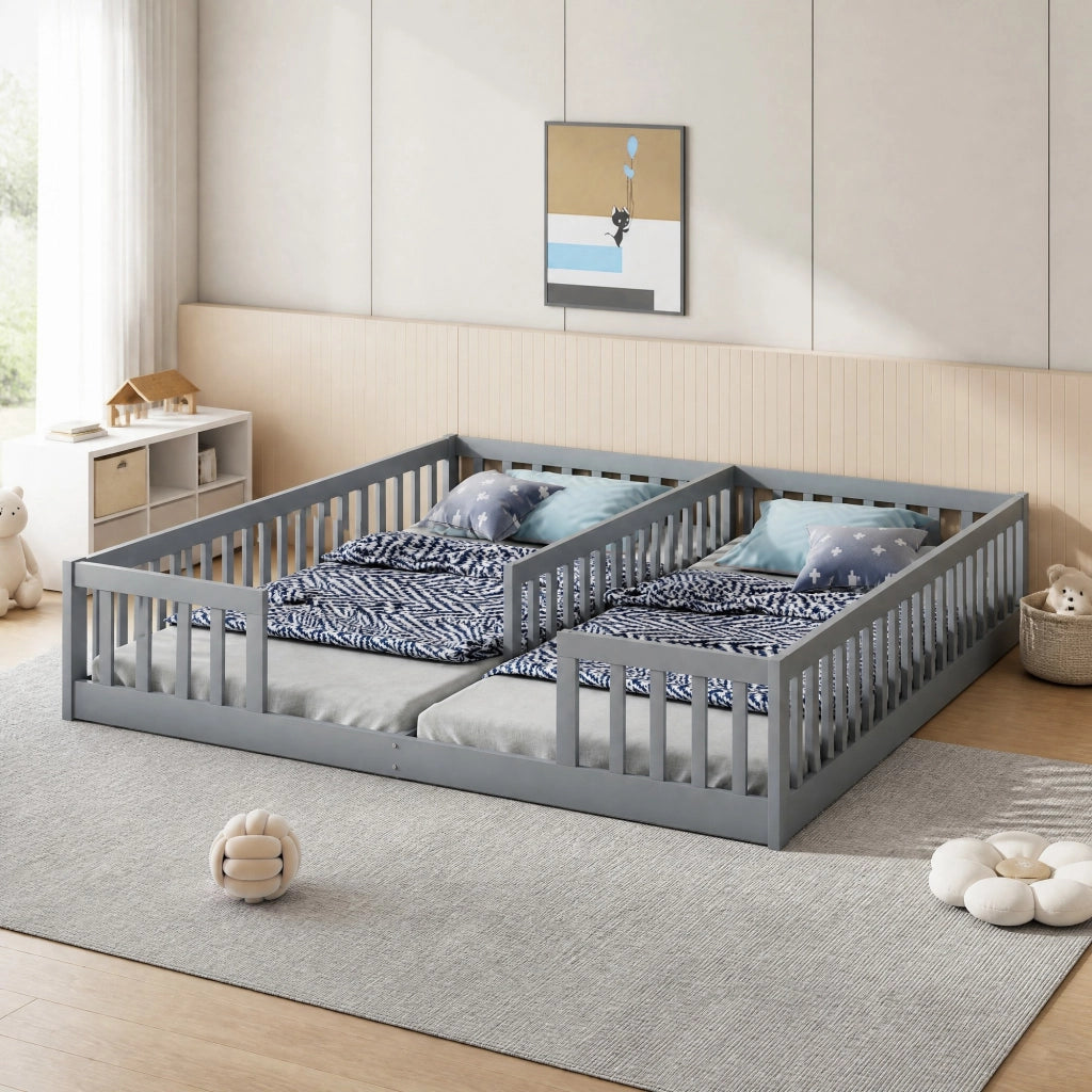 Letto a pannelli 90x200 cm per bambini con sponda e rete a doghe