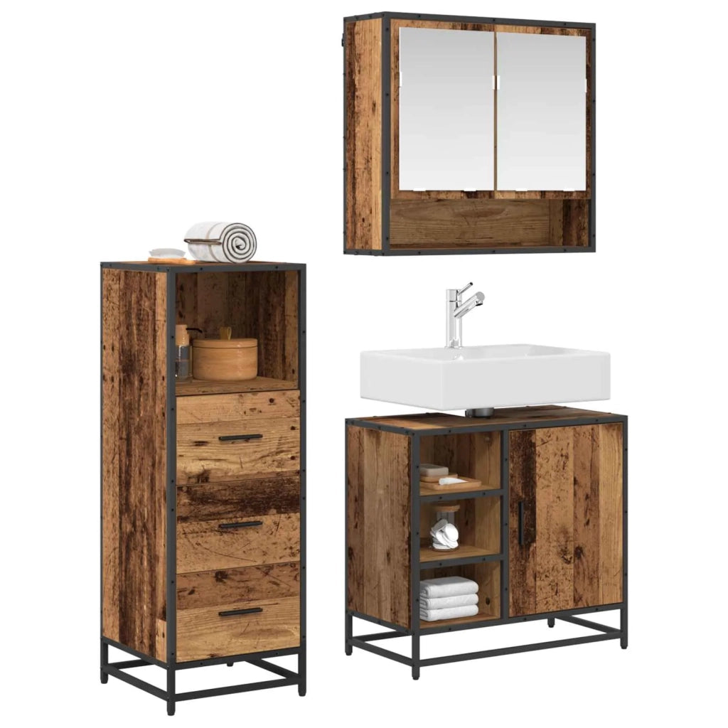 Set di mobili per il bagno con cassetto 3 pcs Legno vecchio 3402369