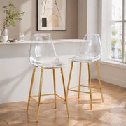 Sgabello da bar trasparente con poggiapiedi, stile moderno, in plastica, Oro