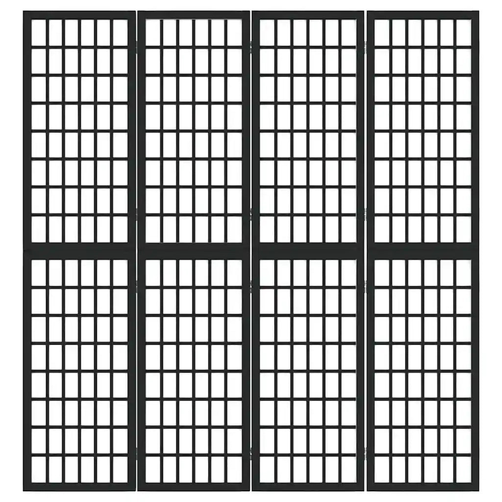 Divisorio Ambienti | Divider per stanze | Paravento Pieghevole 4 Pannelli Stile Giapponese 160x170cm Nero