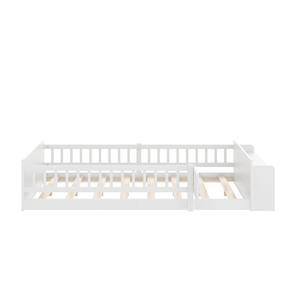 Letto bambino-Xylo-90x200 cm-legno, contenitore aperto, ripiani, struttura apribile, bianco